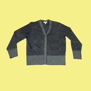 Burberry Medium Vintage Check Cardigan Black Knit Gold Metallic Button Up V neck